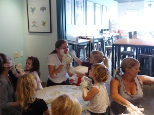 Everyone enjoying shaving cream at our Colors class